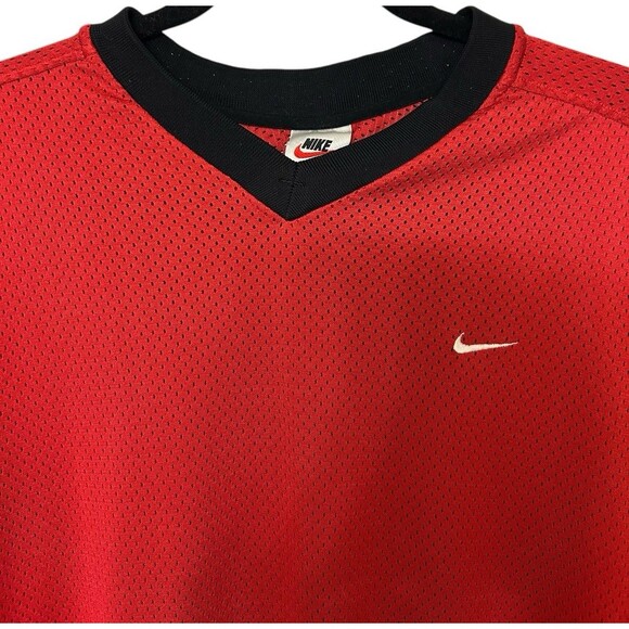 Vintage 90s Nike Fit Mens Shirt Red Mesh Swoosh Warmup Short Sleeves White Tag M - Picture 3 of 9